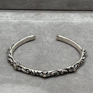 Chrome Hearts floral cross cuff bangle bracelet 925 silver